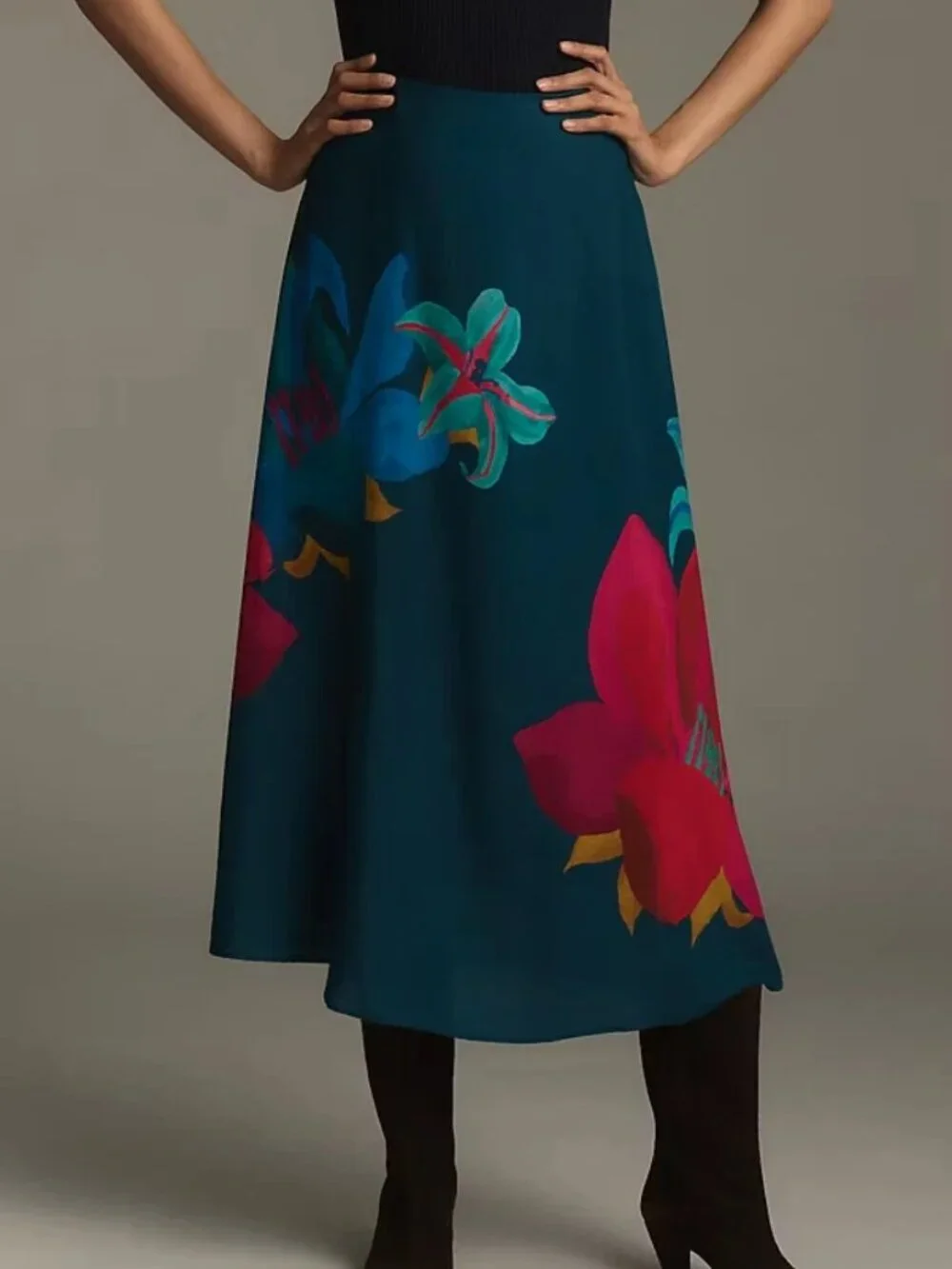 New Farm Rio x Anthropologie Slip Midi Skirt Blue Green XL NWT - Picture 2 of 4